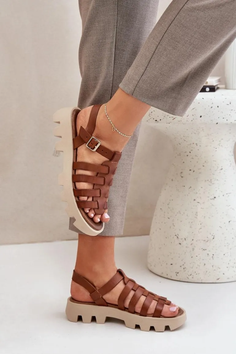 Skórzane Sandały Damskie Zazoo 3695 Camel