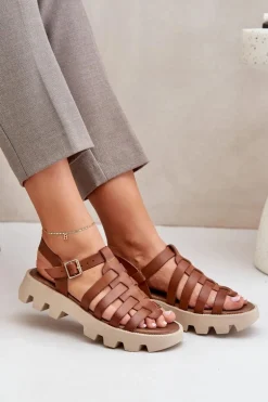 Skórzane Sandały Damskie Zazoo 3695 Camel