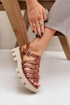 Skórzane Sandały Damskie Zazoo 3695 Camel