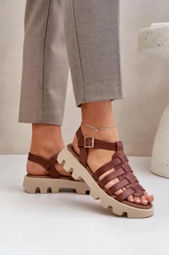 Skórzane Sandały Damskie Zazoo 3695 Brązowe