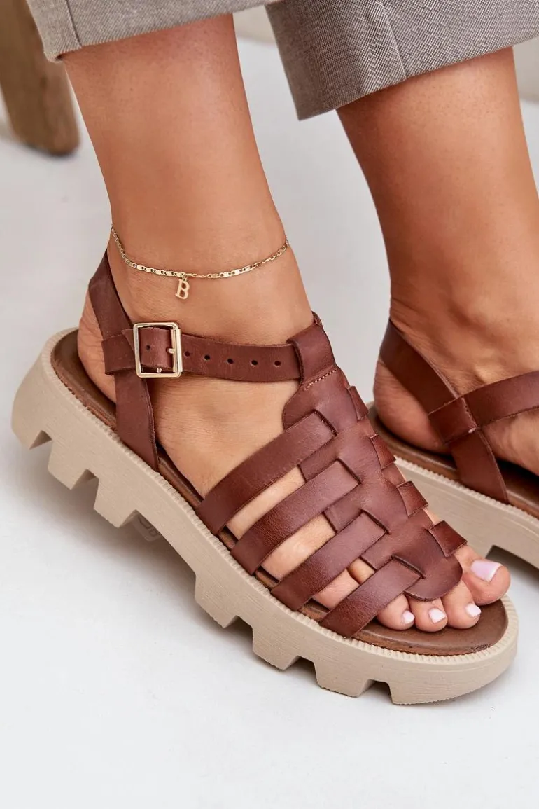 Skórzane Sandały Damskie Zazoo 3695 Brązowe