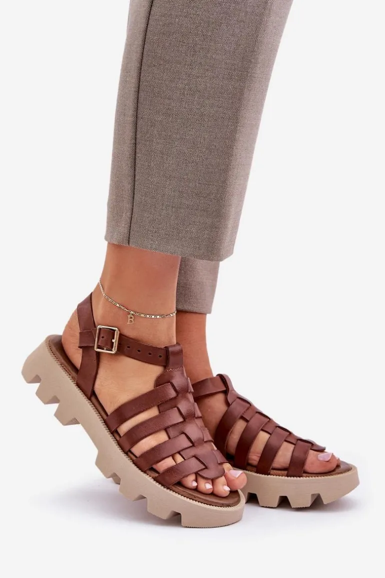 Skórzane Sandały Damskie Zazoo 3695 Brązowe