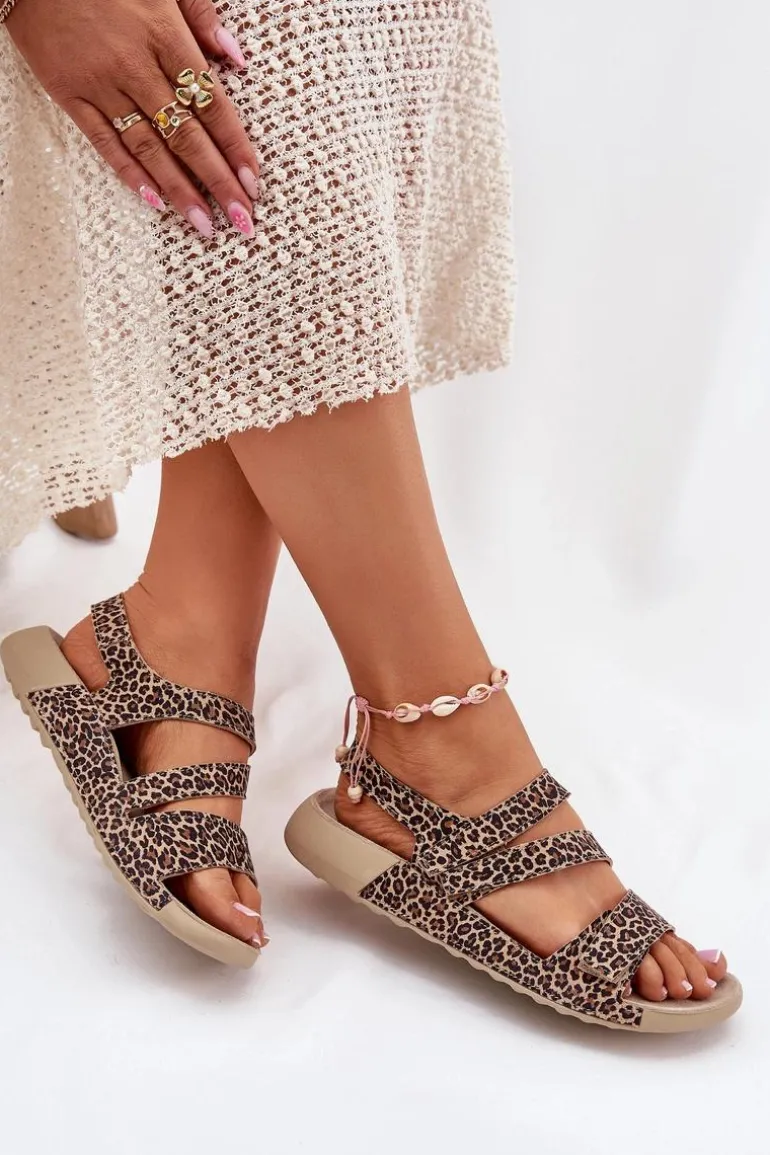 Skórzane Sandały Damskie Zazoo K1004 Panterka