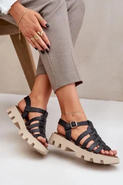 Skórzane Sandały Damskie Zazoo 3695 Czarne