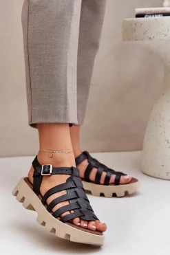 Skórzane Sandały Damskie Zazoo 3695 Czarne