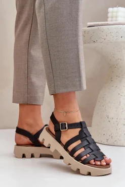 Skórzane Sandały Damskie Zazoo 3695 Czarne