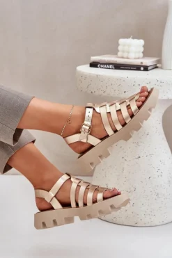 Skórzane Sandały Damskie Zazoo 3695 Złote