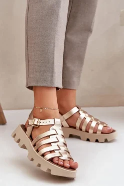 Skórzane Sandały Damskie Zazoo 3695 Złote