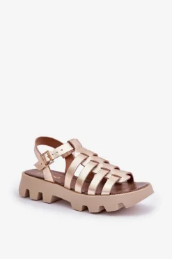 Skórzane Sandały Damskie Zazoo 3695 Złote