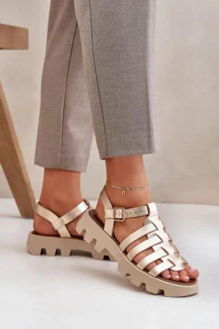 Skórzane Sandały Damskie Zazoo 3695 Złote