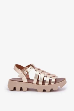 Skórzane Sandały Damskie Zazoo 3695 Złote