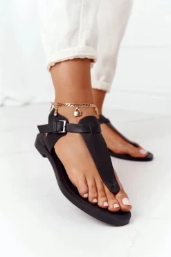 Skórzane Sandały Japonki Big Star HH274700 Czarne