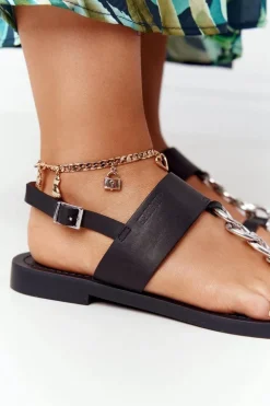 Skórzane Sandały Japonki Big Star HH274705 Czarne