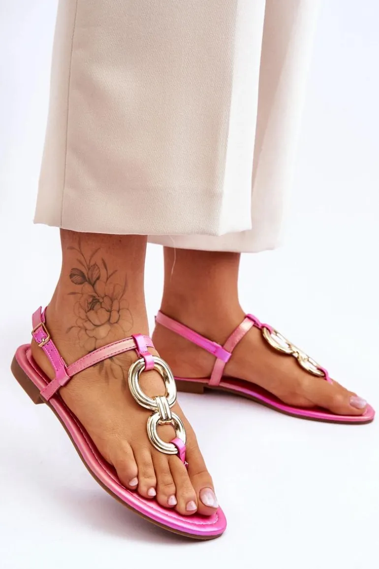 Skórzane Sandały Japonki Na Płaskim Obcasie Różowe Keep Going