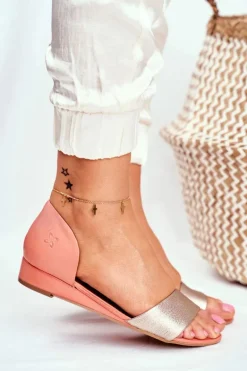 Skórzane Sandały Maciejka 1971-48 Brzoskwiniowe