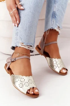 Skórzane Sandały Maciejka 05199-04 Beżowo-Złote