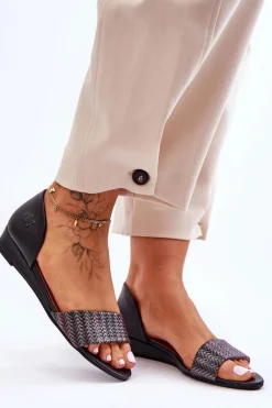 Skórzane Sandały Maciejka 1971-65 Czarne