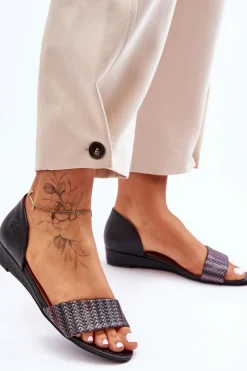 Skórzane Sandały Maciejka 1971-65 Czarne