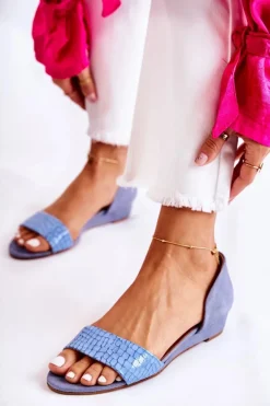 Skórzane Sandały Maciejka 1971-61 Niebieskie