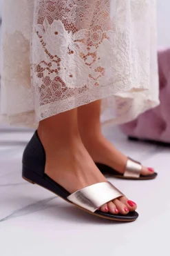 Skórzane Sandały Maciejka 1971-46 Czarno-Złote