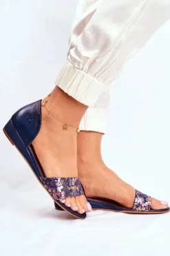 Skórzane Sandały Maciejka 1971-50 Granatowe