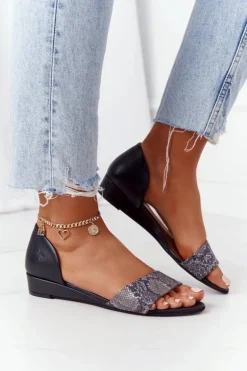 Skórzane Sandały Maciejka 1971-59 Czarno-Popielate