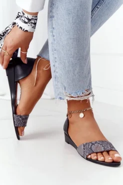 Skórzane Sandały Maciejka 1971-59 Czarno-Popielate