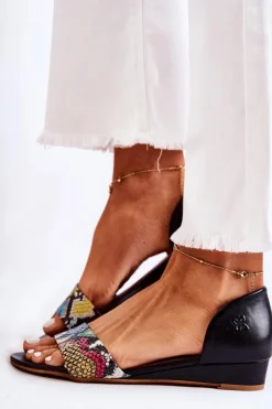 Skórzane Sandały Maciejka 1971-63 Czarne