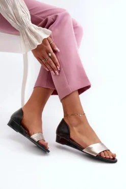 Skórzane Sandały Maciejka 1971-67 Czarno-Złote