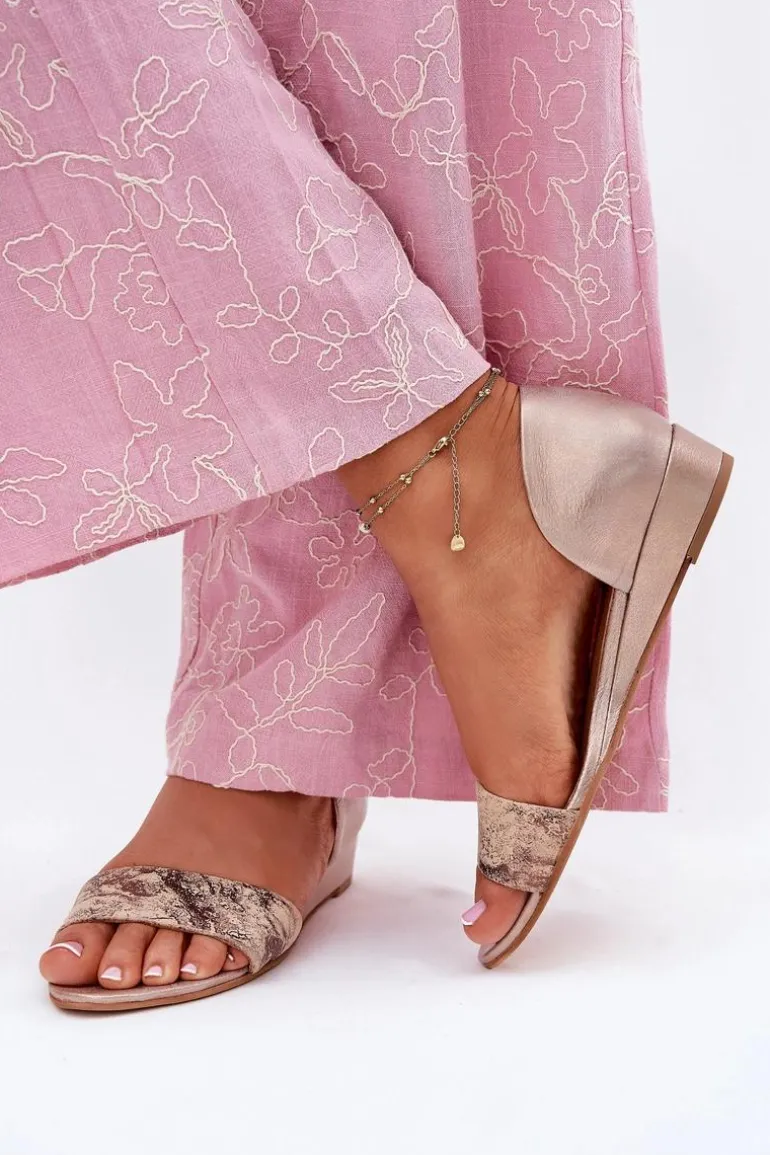 Skórzane Sandały Maciejka 01971-71 Złote