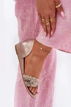 Skórzane Sandały Maciejka 01971-71 Złote