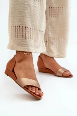 Skórzane Sandały Maciejka 1971-68 Brązowo-Złote