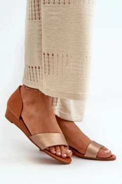 Skórzane Sandały Maciejka 1971-68 Brązowo-Złote