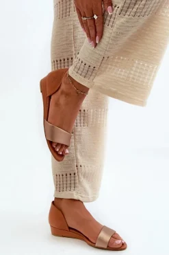 Skórzane Sandały Maciejka 1971-68 Brązowo-Złote