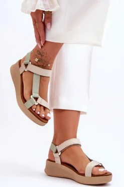 Skórzane Sandały Maciejka L5186-09 Zielono-Beżowe