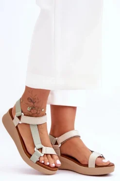 Skórzane Sandały Maciejka L5186-09 Zielono-Beżowe