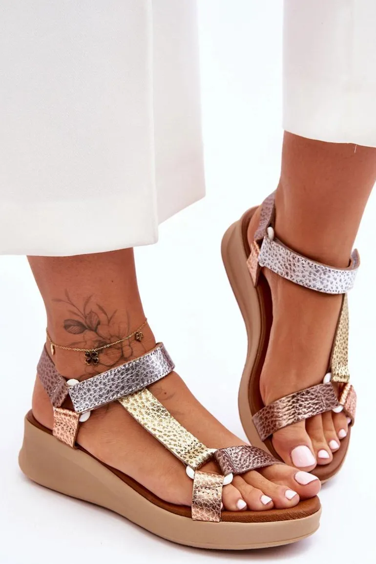 Skórzane Sandały Maciejka L5186-25 Złoty