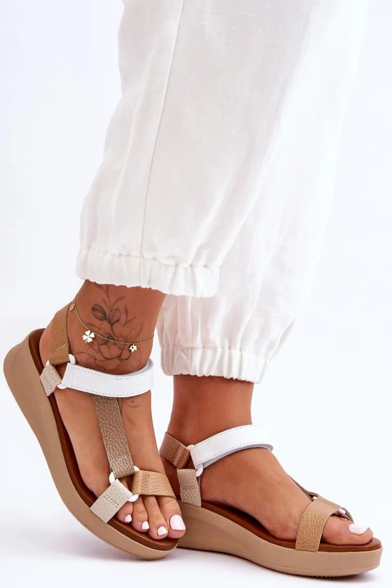 Skórzane Sandały Maciejka L5186-04 Beżowe