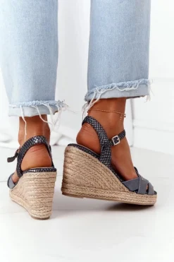 Skórzane Sandały Na Koturnie Big Star HH274378 Srebrne