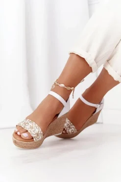 Skórzane Sandały Na Koturnie Maciejka L4869-11 Białe