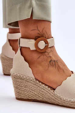 Skórzane Sandały Na Koturnie Comfort Shoe Beżowe Verola