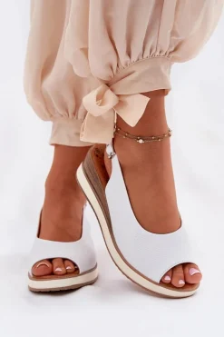 Skórzane Sandały Na Koturnie Artiker 56C2317 Białe