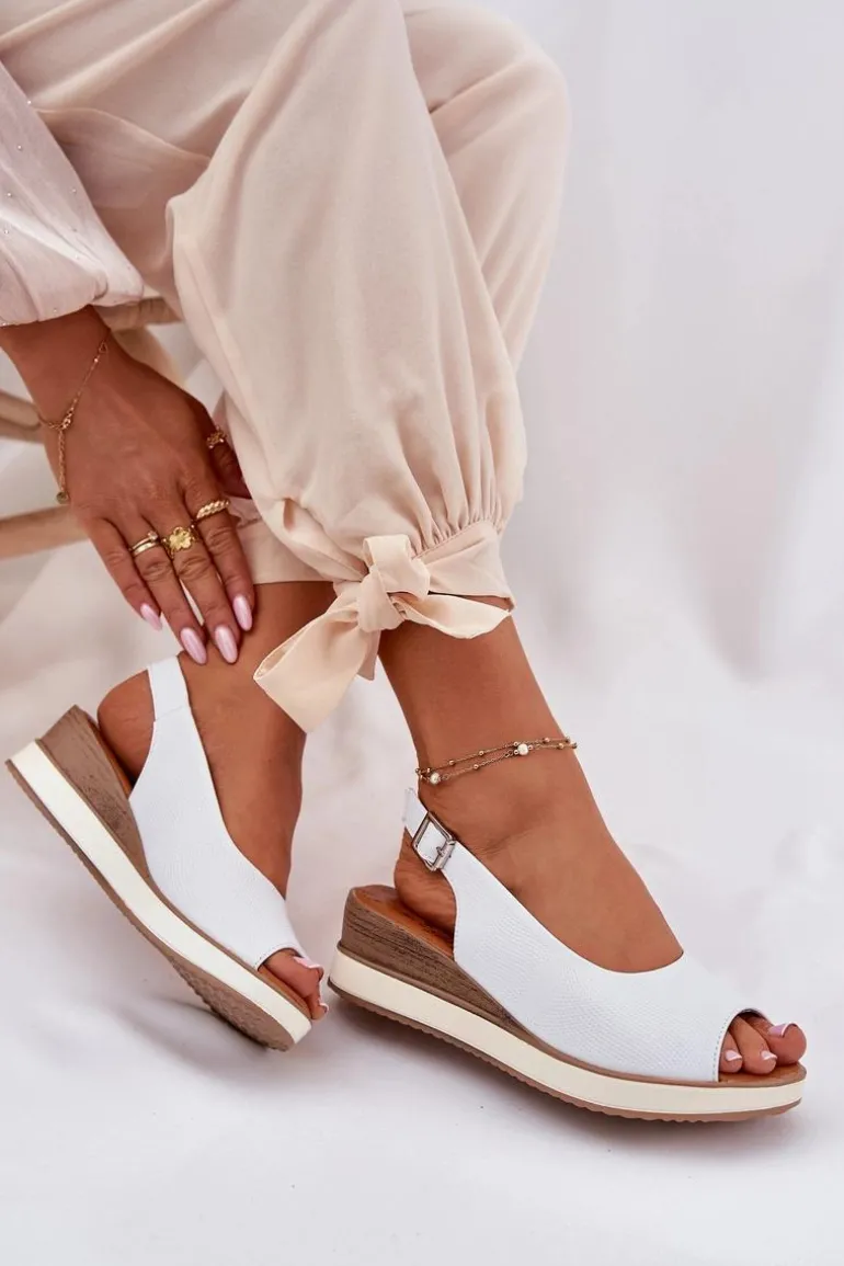 Skórzane Sandały Na Koturnie Artiker 56C2317 Białe