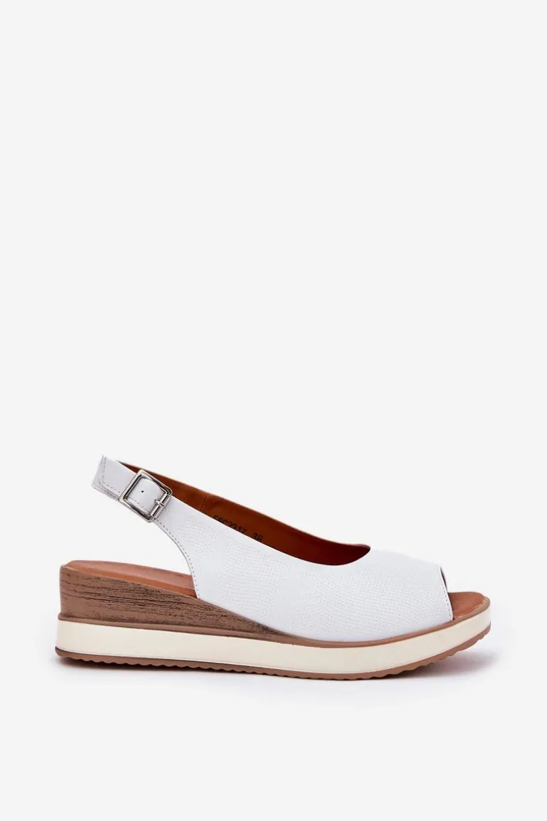 Skórzane Sandały Na Koturnie Artiker 56C2317 Białe