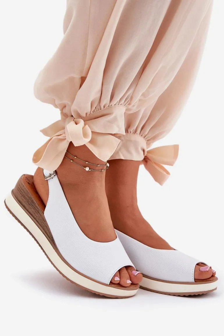 Skórzane Sandały Na Koturnie Artiker 56C2317 Białe