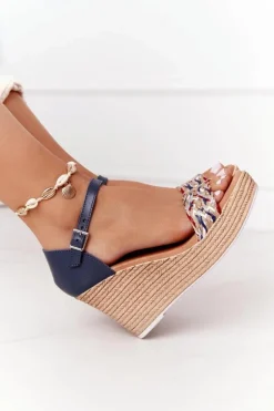 Skórzane Sandały Na Koturnie Maciejka L4869-17 Granatowe