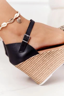 Skórzane Sandały Na Koturnie Maciejka L4869-01 Czarne