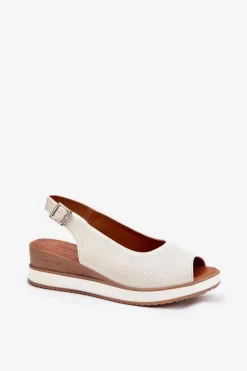 Skórzane Sandały Na Koturnie Artiker 56C2316 Jasnobeżowe