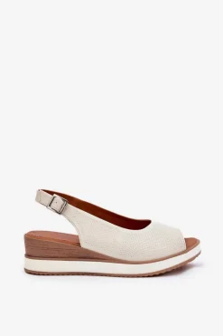 Skórzane Sandały Na Koturnie Artiker 56C2316 Jasnobeżowe