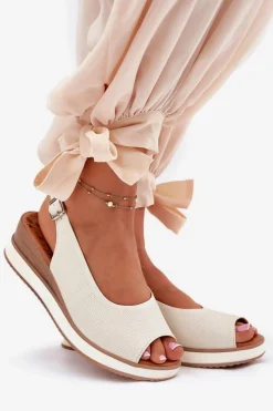 Skórzane Sandały Na Koturnie Artiker 56C2316 Jasnobeżowe